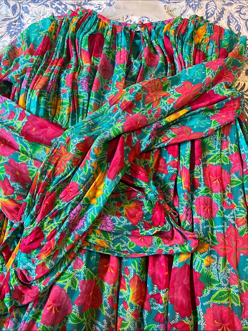 Floral Teal Maxi Dress with Pink & Yellow Accents - Picture 3 of 4